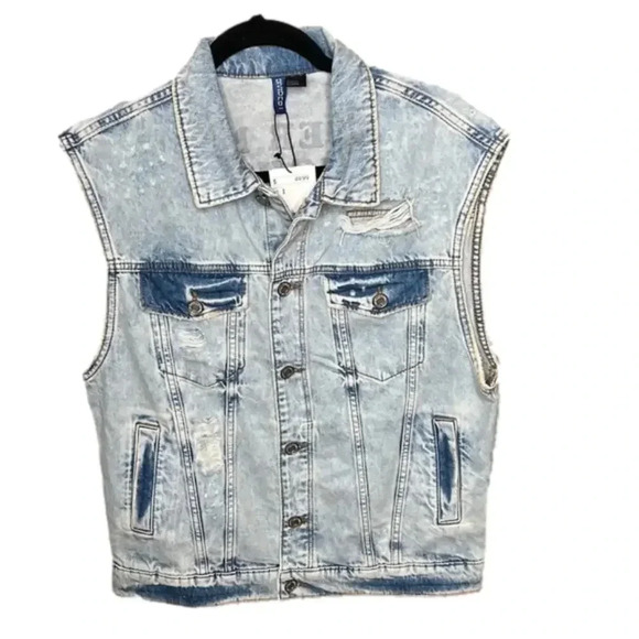 H&M Lover Not a Fighter Denim Distressed Oversized Vest NWT - Picture 1 of 5